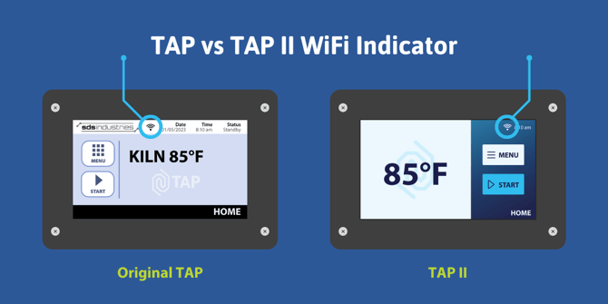 Where to find WiFi indicators on the TAP and TAP II Kiln Controller
